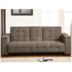 Divano Letto Clic Clac A 3 Posti In Tessuto Microfibra Marrone Con Ripiano Centrale Reclinabile - DEVONSHIRE -Negozio al dettaglio VIDAXL || HOMCOM || Songmics 59278898 4