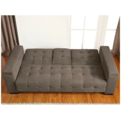 Divano Letto Clic Clac A 3 Posti In Tessuto Microfibra Marrone Con Ripiano Centrale Reclinabile - DEVONSHIRE -Negozio al dettaglio VIDAXL || HOMCOM || Songmics 59278898 5