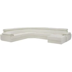 Divano Panoramico 7 Posti In Pelle Avorio - Angolo A Destra - ELEVANTO