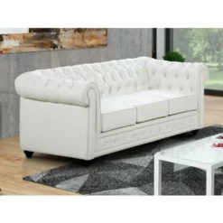 Divano CHESTERFIELD 3 Posti In Similpelle Bianco -Negozio al dettaglio VIDAXL || HOMCOM || Songmics 59284546 3