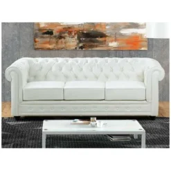Divano CHESTERFIELD 3 Posti In Similpelle Bianco -Negozio al dettaglio VIDAXL || HOMCOM || Songmics 59284546 4