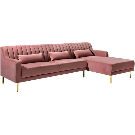 Divano Angolare In Velluto Rosa Antico - Penisola A Destra - MEYREUIL 2 Divano Angolare In Velluto Rosa Antico - Penisola A Destra - MEYREUIL - immagine 2