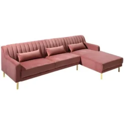 Divano Angolare In Velluto Rosa Antico - Penisola A Destra - MEYREUIL 8 Divano Angolare In Velluto Rosa Antico - Penisola A Destra - MEYREUIL -Negozio al dettaglio VIDAXL || HOMCOM || Songmics 59284639 4