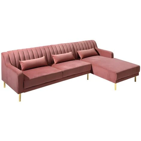 Divano Angolare In Velluto Rosa Antico - Penisola A Destra - MEYREUIL 4 Divano Angolare In Velluto Rosa Antico - Penisola A Destra - MEYREUIL - immagine 4