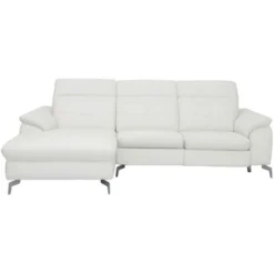 Divano Angolare Relax Elettrico In Pelle Di Bufalo Bianco - Angolo A Sinistra - LISMORE