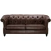 Divano 3 Posti Chesterfield In Microfibra Effetto Cuoio Invecchiato Marrone - AQUITAINE
