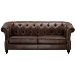 Divano 3 Posti Chesterfield In Microfibra Effetto Cuoio Invecchiato Marrone - AQUITAINE