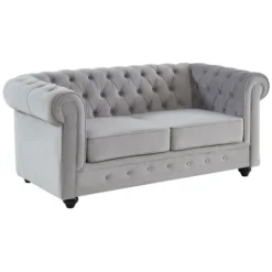 Divano 2 Posti Velluto Grigio - CHESTERFIELD