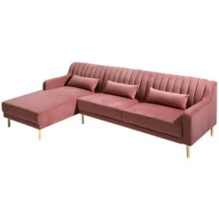 Divano Angolare In Velluto Rosa Antico - Penisola A Sinistra - MEYREUIL -Negozio al dettaglio VIDAXL || HOMCOM || Songmics 59285909 3