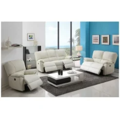 Poltrona Relax Elettrica In Cuoio Avorio - MARCIS -Negozio al dettaglio VIDAXL || HOMCOM || Songmics 59285948 4