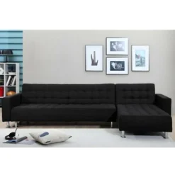 Divano Letto Angolare Reversibile In Tessuto Nero - WILLIS -Negozio al dettaglio VIDAXL || HOMCOM || Songmics 59289902 4