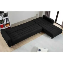 Divano Letto Angolare Reversibile In Tessuto Nero - WILLIS -Negozio al dettaglio VIDAXL || HOMCOM || Songmics 59289902 5
