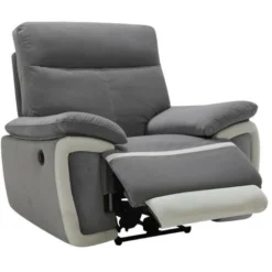 Poltrona Relax Elettrica In Velluto Grigio E Fasce Écru - METTI