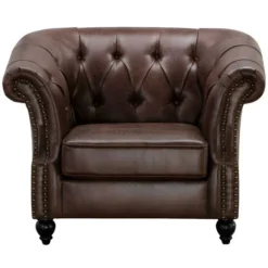 Poltrona Chesterfield In Microfibra Effetto Cuoio Invecchiato Marrone -AQUITAINE