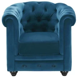 Poltrona CHESTERFIELD In Velluto Verde Ottanio