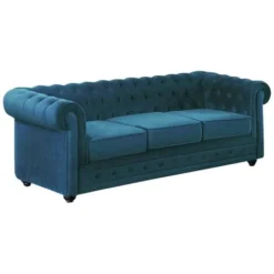Divano CHESTERFIELD 3 Posti In Velluto Verde Ottanio