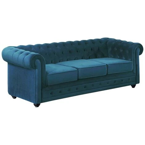 Divano CHESTERFIELD 3 Posti In Velluto Verde Ottanio 1 Divano CHESTERFIELD 3 Posti In Velluto Verde Ottanio