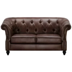 Divano 2 Posti Chesterfield In Microfibra Effetto Cuoio Invecchiato Marrone -AQUITAINE