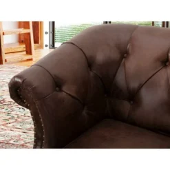 Divano 2 Posti Chesterfield In Microfibra Effetto Cuoio Invecchiato Marrone -AQUITAINE -Negozio al dettaglio VIDAXL || HOMCOM || Songmics 59290514 3