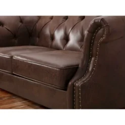 Divano 2 Posti Chesterfield In Microfibra Effetto Cuoio Invecchiato Marrone -AQUITAINE -Negozio al dettaglio VIDAXL || HOMCOM || Songmics 59290514 4