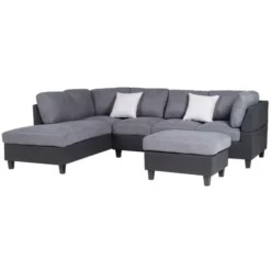 Divano Angolare SUKRI In Tessuto Con Pouf - Grigio/Antracite - Angolo A Sinistra