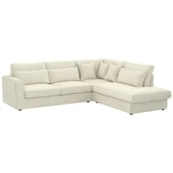 Grande Divano Angolare In Velluto A Coste Beige - Angolo A Destra - MONDOVI