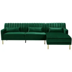 Divano Angolare In Velluto Verde Abete - Penisola A Destra - MEYREUIL