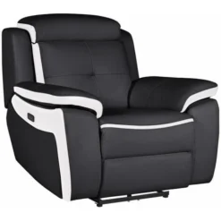Poltrona Relax Elettrica In Pelle Nero E Bianco - ANGELIQUE