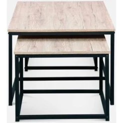 Set Di 3 Tavolini Gigogne In Metallo Nero, Arredamento In Legno - Loft - Da Incasso, 1x100x45x60cm / 2x50x50x38cm -Negozio al dettaglio VIDAXL || HOMCOM || Songmics 59361243 5