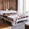 Letto Matrimoniale Per Adulti Con Testiera, Posti Letto 140 X 200 Cm 2 Posti / 2 Persone, In Legno Massello Di Pino, Colore Bianco