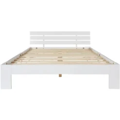 Letto Matrimoniale Per Adulti Con Testiera, Posti Letto 140 X 200 Cm 2 Posti / 2 Persone, In Legno Massello Di Pino, Colore Bianco -Negozio al dettaglio VIDAXL || HOMCOM || Songmics 59826133 3