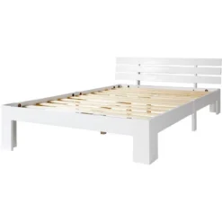 Letto Matrimoniale Per Adulti Con Testiera, Posti Letto 140 X 200 Cm 2 Posti / 2 Persone, In Legno Massello Di Pino, Colore Bianco -Negozio al dettaglio VIDAXL || HOMCOM || Songmics 59826133 4