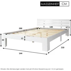Letto Matrimoniale Per Adulti Con Testiera, Posti Letto 140 X 200 Cm 2 Posti / 2 Persone, In Legno Massello Di Pino, Colore Bianco -Negozio al dettaglio VIDAXL || HOMCOM || Songmics 59826133 5