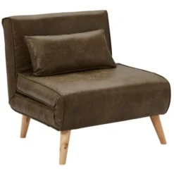 Poltrona Letto In Microfibra Invecchiata Marrone - POSIO