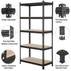 Yaheetech Scaffale/Scaffalattura Garage Metallica 186 X 90 X 45 Cm A 5 Ripiani In Acciaio Portata 320 Kg Mensola Da Cucina Magazzino Salvaspazio Nero -Negozio al dettaglio VIDAXL || HOMCOM || Songmics 60190803 4
