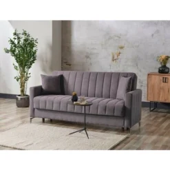 Divano Letto Tre Posti 210X69 Cm Keros Colore Grigio Scuro Grigio Scuro