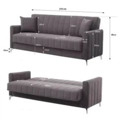 Divano Letto Tre Posti 210X69 Cm Keros Colore Grigio Scuro Grigio Scuro -Negozio al dettaglio VIDAXL || HOMCOM || Songmics 60221673 5