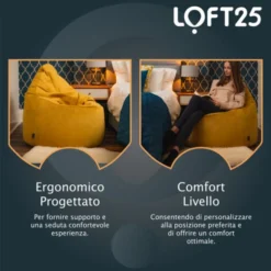 Loft 25 Sedia A Pouf Con Schienale Alto In Velluto Morbido Per Adulti, Pouf Da Gioco Per Interni Da Salotto, Curcuma -Negozio al dettaglio VIDAXL || HOMCOM || Songmics 60310743 5