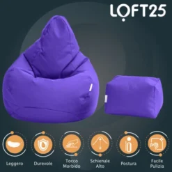 Loft 25 Pouf Da Gioco, Per Soggiorno, Esterni E Interni, Impermeabile, Sedile Da Gioco Con Poggiapiedi, Ultravioletto -Negozio al dettaglio VIDAXL || HOMCOM || Songmics 60310750 3