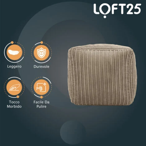 Loft 25 Pouf A Forma Quadrata, Sgabello Poggiapiedi, Pouf Per Soggiorno, Poggiapiedi Ottomano, Moka 3 Loft 25 Pouf A Forma Quadrata, Sgabello Poggiapiedi, Pouf Per Soggiorno, Poggiapiedi Ottomano, Moka - immagine 3