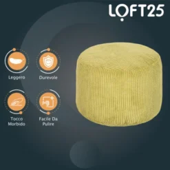 Loft 25 Pouf A Forma Rotonda, Sgabello Poggiapiedi, Pouf Per Soggiorno, Poggiapiedi Ottomano, Lime -Negozio al dettaglio VIDAXL || HOMCOM || Songmics 60310796 3