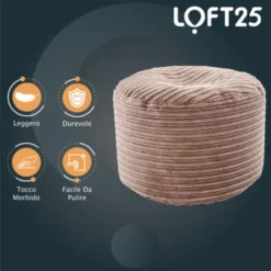 Loft 25 Pouf A Forma Rotonda, Sgabello Poggiapiedi, Pouf Per Soggiorno, Poggiapiedi Ottomano, Moka -Negozio al dettaglio VIDAXL || HOMCOM || Songmics 60310829 3