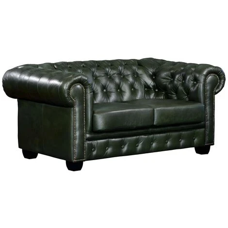 Divano Chesterfield A 2 Posti 100% Cuoio Di Bufalo Verde Imperiale - BRENTON 1 Divano Chesterfield A 2 Posti 100% Cuoio Di Bufalo Verde Imperiale - BRENTON