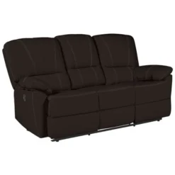 Divano Relax 3 Posti Elettrico In Cuoio Marrone - MARCIS