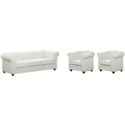 Divano 3 Posti E 2 Poltrone CHESTERFIELD In Similpelle Bianco