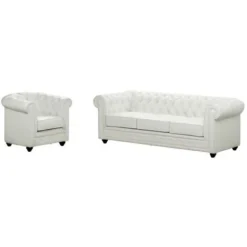 Divano CHESTERFIELD 3 Posti E Poltrona In Similpelle Bianco