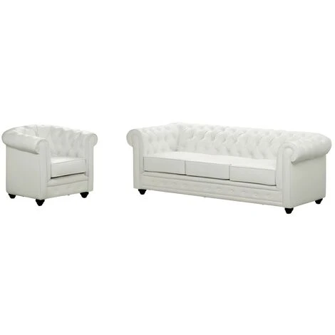 Divano CHESTERFIELD 3 Posti E Poltrona In Similpelle Bianco 1 Divano CHESTERFIELD 3 Posti E Poltrona In Similpelle Bianco