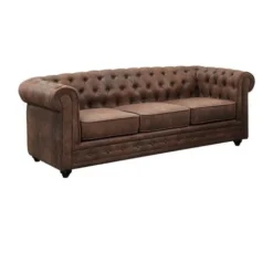Divano CHESTERFIELD 3 Posti In Microfibra Aspetto Cuoio Invecchiato