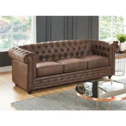 Divano CHESTERFIELD 3 Posti In Microfibra Aspetto Cuoio Invecchiato -Negozio al dettaglio VIDAXL || HOMCOM || Songmics 62061616 4