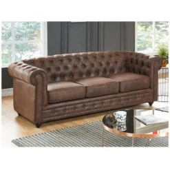 Divano CHESTERFIELD 3 Posti In Microfibra Aspetto Cuoio Invecchiato -Negozio al dettaglio VIDAXL || HOMCOM || Songmics 62061616 5
